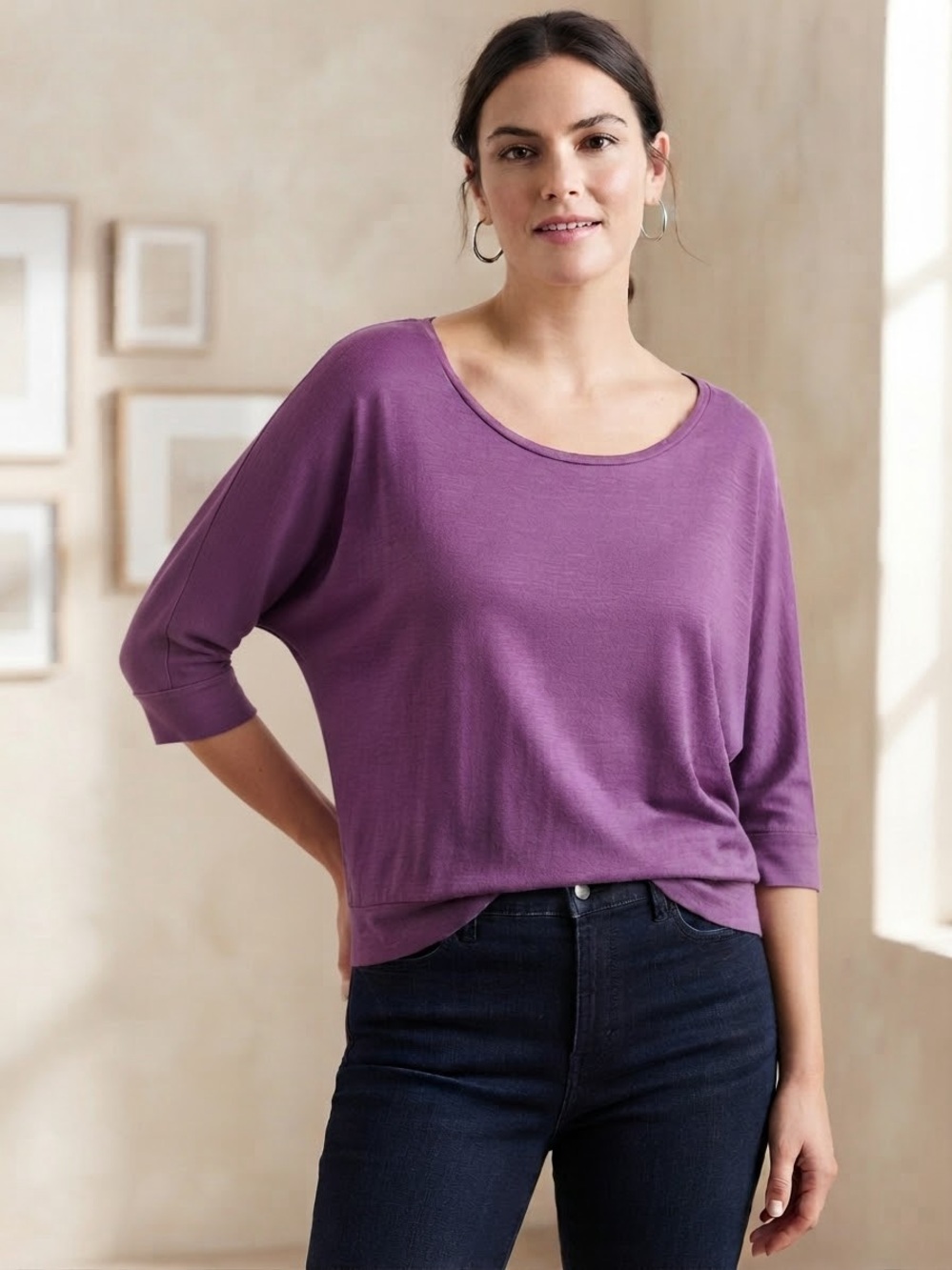 Eileen Fisher Loose Fit Scoop-Neck Lightweight Top